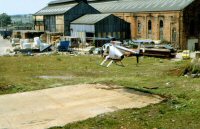 Helicopter arriving for the film production 'A Clearing in the Woods' in 1984