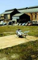 Helicopter used by part of the camera crew for filming the former Ironworks in 1984. Tony Fisher was involved in the film production 'A Clearing in the Woods' in 1984