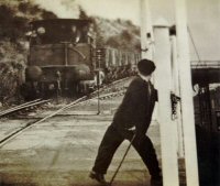 Alfreton Road Crossing - Gate. Stanton No 25 at Alfreton Road Crossings, from the exchange sidings. Interresting Note the Crossing Keeper had only one leg.