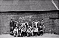 Last Day of  Riddings Ironworks, Picture taken of workers on Friday, 13th June 1969
Back L to R: Colin Cheatham, Bernard ?, Henry Gay, Ron Cooper,Ralph Brogdale, Jack Wharton, Unknown, Sid Cope, Derek Stephenson.
Front Row L to R: Jack Saunders, Cyril Vardy, Lenny Smith, Jerry ?, Derek Beacroft, Arthur Nelson, Herbert Bradley, Jimmy ward, Bernard Milington, Jack Clarke, Les Blythe, Arthur Weightman, Harry Hickling.