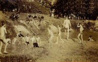 Bathing at Pennytown Ponds, once a popular summertime event. Although not dated, the photograph was probably taken in the 1920s.