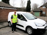 Somercotes Parish Warden outside the Village Hall, Les Briddon with the new council van April 2013