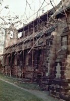 The outside of St. Thomas during the reservations after the 1984 fire