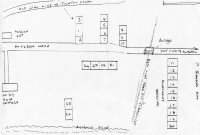 Hand Drawn map of Muckram detailing were the various buildings and roads were. The house numbers are given on the map, and shows the roads and railways, along with Swiss Cottage at one time a mine managers house and he old Tin Mission