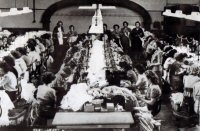 Aertex workers in temporary site at Alfreton Town Hall while waiting for the new factory to be finished at Somercotes circa 1948