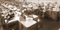 Workers at the Aertex Factory at Somercotes using a Conveyor system for moving the work along the sewing line.