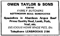 Owen Taylor & Sons Family Butchers Nottingham Road Somercotes - 1971 Newspaper Advertisement.