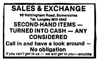 Sales & Exchange secondhand items 96 Nottingham Road - 1971 Newspaper Advertisement.