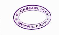 Stamp from the back of an old photograph circa 1911 for F. Casson, Chemist and photographer at Somercotes.