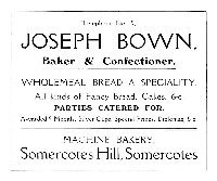 Early Newspaper advertisement for Joseph Bown Baker and confectioner Somercotes Hill Telephone No. 5