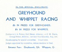 Advertisement for the Somercotes Dog & Whippet racing track.