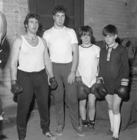 Ripley & Heanor News photograph of Boxing brothers in Somercotes Club dated 15 April 1970.