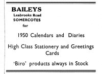 Newspaper advertisement for Baileys Printers Leabrooks Road, Somercotes 6th January 1950 advertising new calender's.