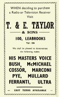 Newspaper Advertisement for T. E. Taylor Radio & Television shop on Leabrooks Road, Somercotes 6th January 1950.