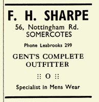 Newspaper Advertisement for F. H. Sharpe Gents Outfitters 56 Nottingham Road, Somercotes 6th January 1950.
