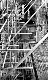 Looking down towards the Alter from the roof of St. Thomas after the fire in 1984.